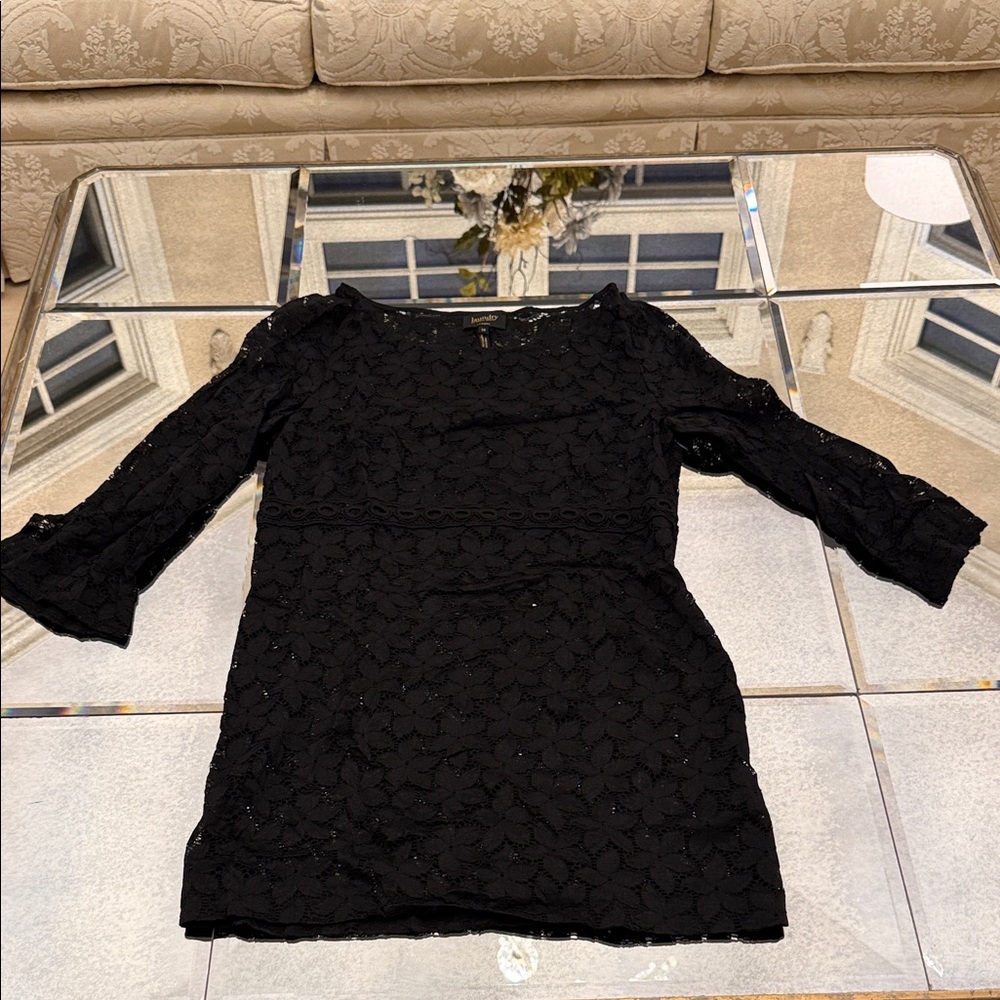 Laundry By Shelli Segal Black Floral Lace Blouse